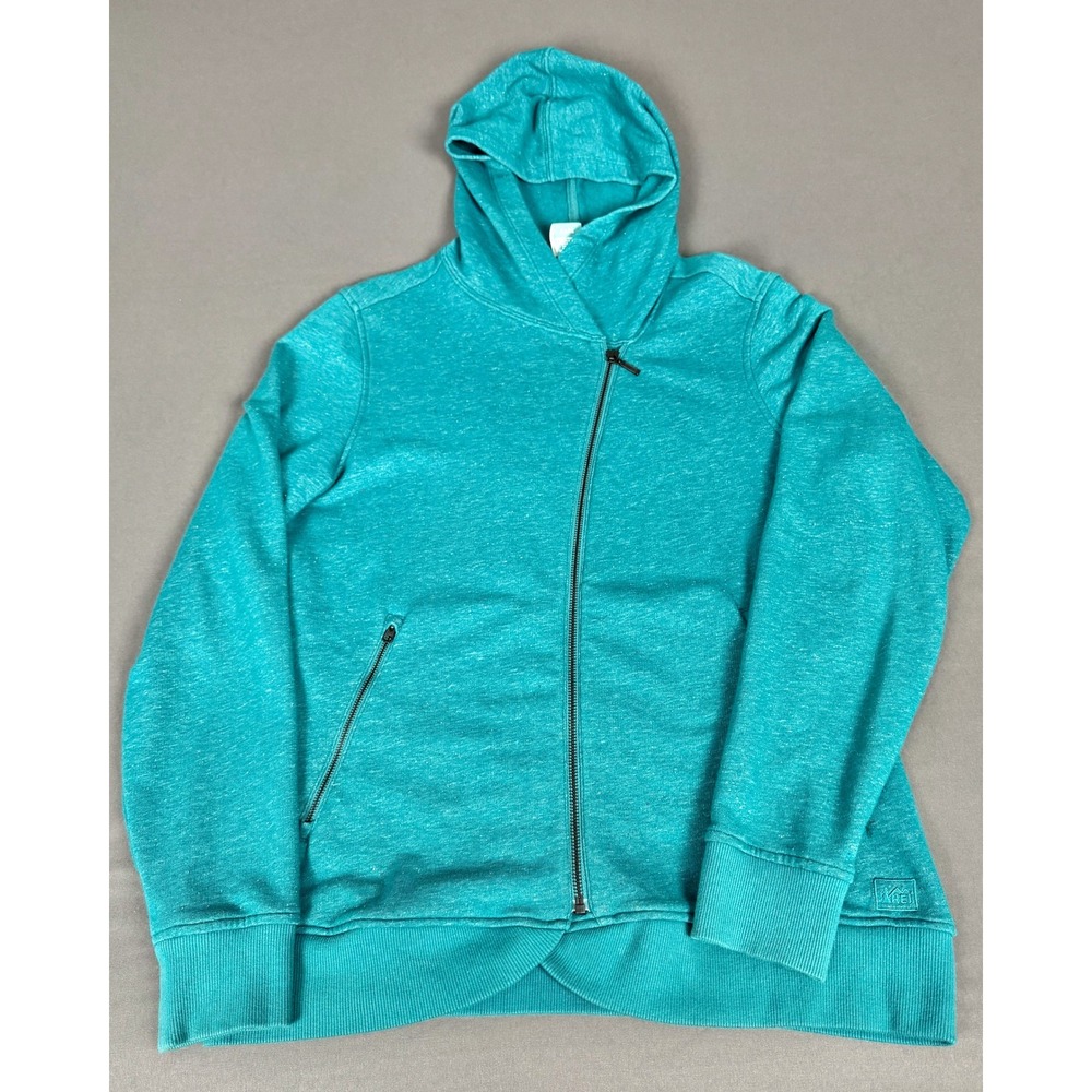 REI Full Zip Hoodie Womens Medium Teal Asymmetrical Space Dye 870314